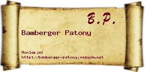Bamberger Patony névjegykártya